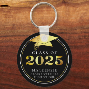 Porte-clés Classe de 2025 Elegant Black Gold Personnalisé