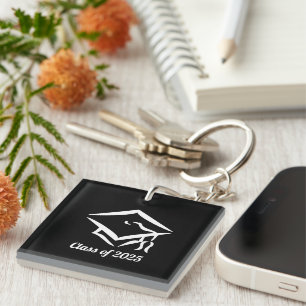 Porte-clés Classe de graduation de 2025 BLKWHT Personnaliser
