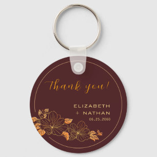 Porte-clés Classy Burgundy Gold Floral Mariage Merci