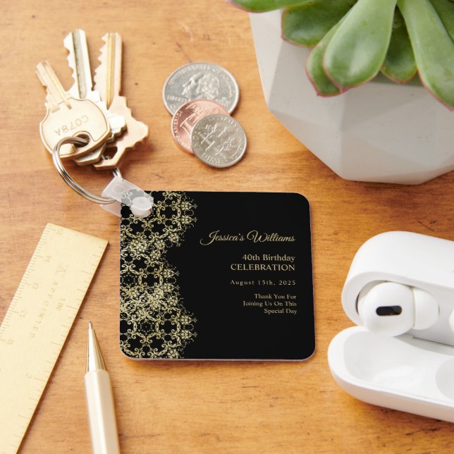 Porte-clés Classy Gold & Black Damask 40e anniversaire (Bureau)