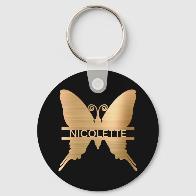 Porte-clés Classy Gold Butterfly Ajouter un nom Monogram Cust (Recto)