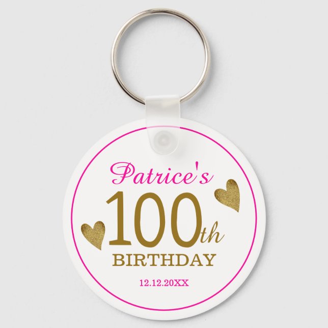 Porte-clés Classy Gold rose 100e anniversaire Merci Favor (Recto)