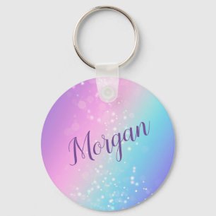 Porte-clés Classy Purple & Blue Bokeh Star, Nom ou Monogramme