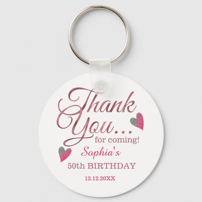 Porte-clés Classy Rose Gold 50e anniversaire Merci Favor (Recto)
