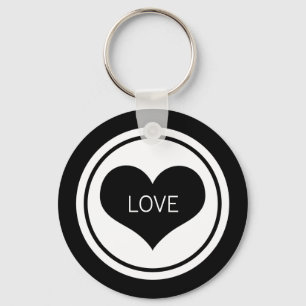 Porte-clés Clavier Coeur élégant, noir et blanc
