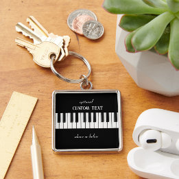 Porte-clés Clavier de piano et texte personnalisable noir et 