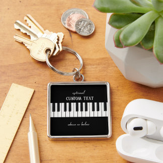 Porte-clés Clavier de piano et texte personnalisable noir et