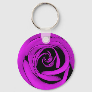 Porte-clés Clé de conception d'esquisse d'art Rose violet