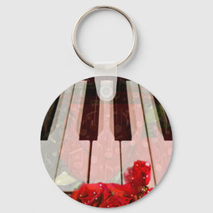 Porte-clés Clé de piano, Roses et notes musicales_
