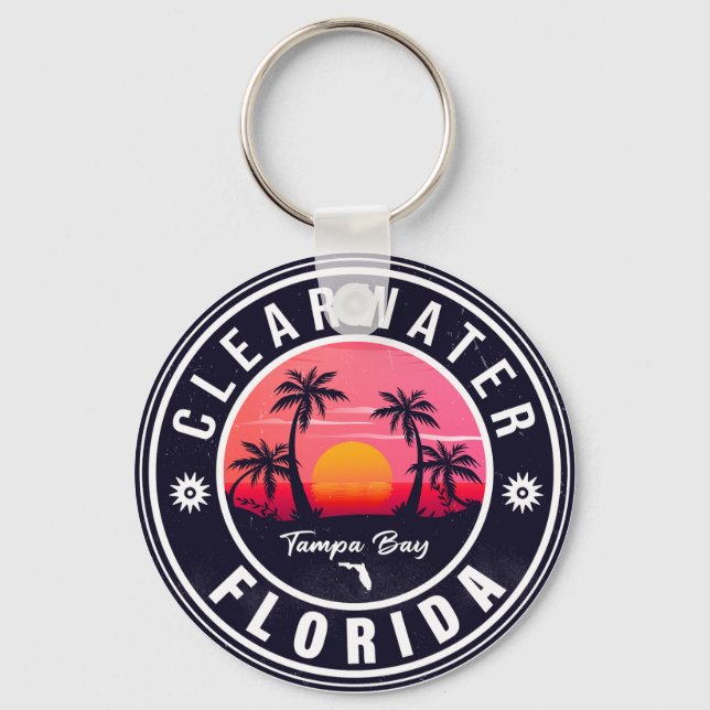Porte-clés Clearwater Beach Floride Rétro Sunset Souvenirs (Recto)