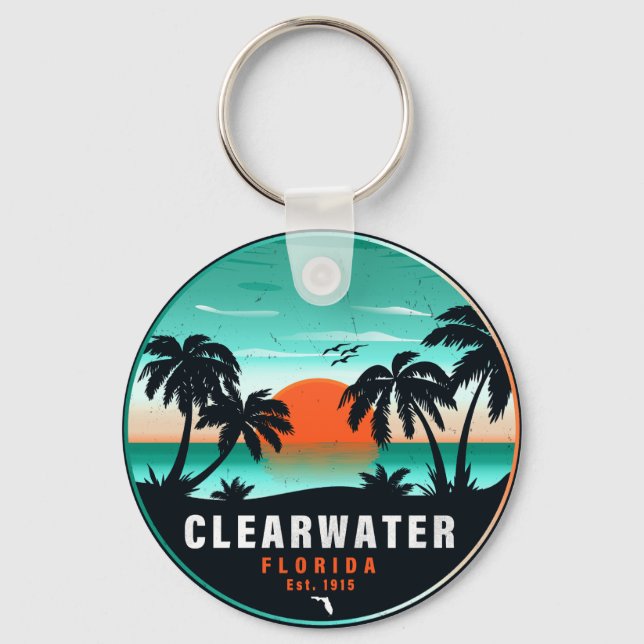 Porte-clés Clearwater Florida Beach Retro Sunset Souvenirs (Recto)