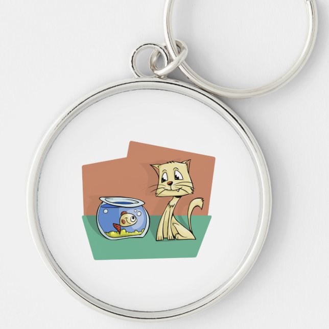 Porte-clés Clipart de cuvette de chat et de poissons (Devant)