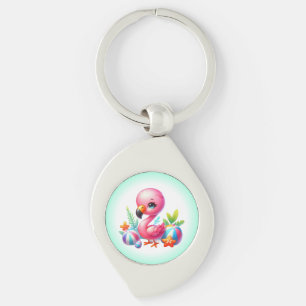 Porte-clés Cliparts de dessin animé de flamant rose à l'aquar