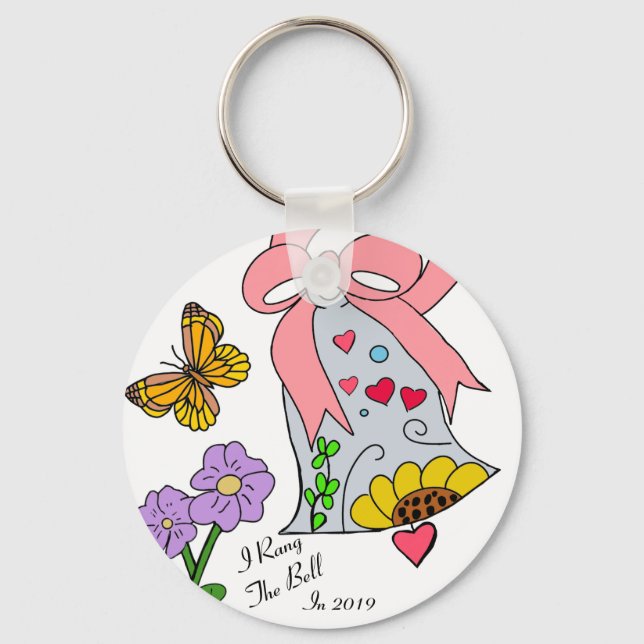 Porte-clés Cloche et ruban du cancer du sein (Recto)