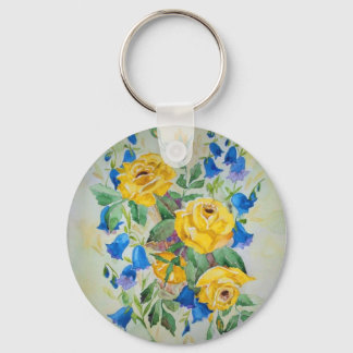 Porte-clés Cloches bleues avec rose