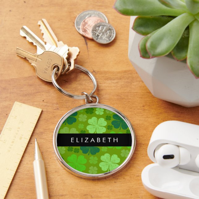 Porte-clés Cloches Vertes, Cloches Lucky, Votre Nom (Bureau)