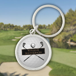 Porte-clés Clubs de golf et de balle en or et noir personnali