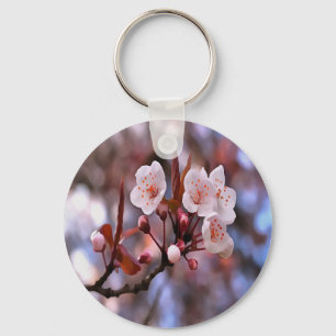 Porte-clés Cluster de fleurs de cerisier avec un rose et un b