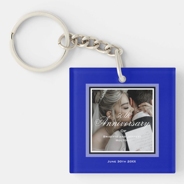 Porte-clés Cobalt bleu 50e anniversaire mariage couple (Devant)