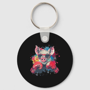 Porte-clés Cochon Boxeur Avec Gants De Boxe Kickboxing Drôle