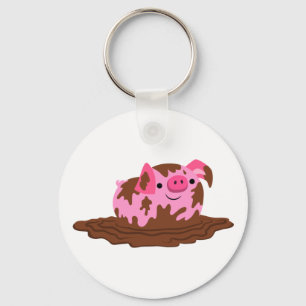 Porte-clés Cochon de dessin mignon dans la boue
