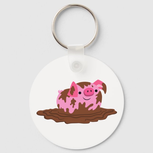 Porte-clés Cochon de dessin mignon dans la boue (Recto)