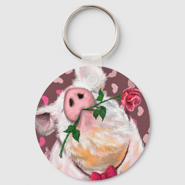Porte-clés Cochon de souris - Romantique - drôle (Recto)