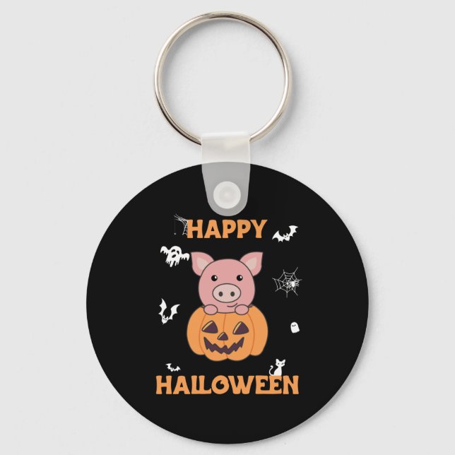 Porte-clés Cochon En Citrouille Cochons Doux Joyeux Halloween (Recto)