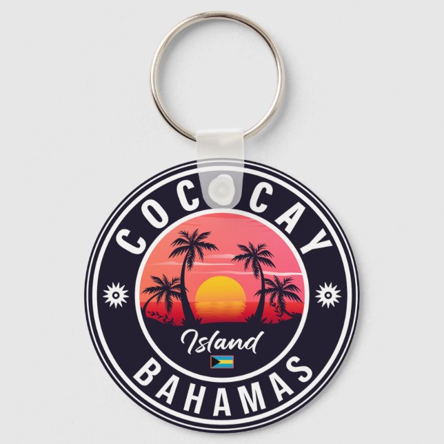 Porte-clés Coco Cay Bahamas Retro Sunset Souvenirs 80s (Recto)