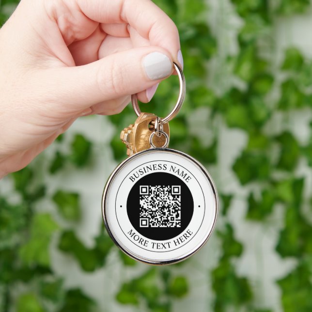 Porte-clés Code QR avec nom d'entreprise Texte circulaire mod (Main)