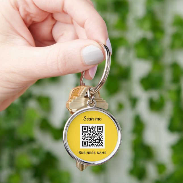 Porte-clés Code QR Business Logo Professionnel Jaune (main)
