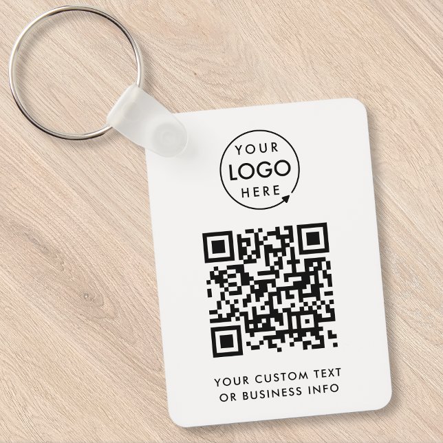Porte-clés Code QR | Business Logo Professionnel Simple Blanc (Versatile editable keychain template with interactive QR code & your business logo.)