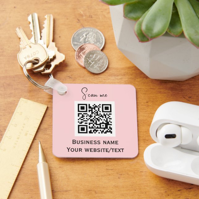 Porte-clés Code QR - Logo professionnel Rose (Bureau)