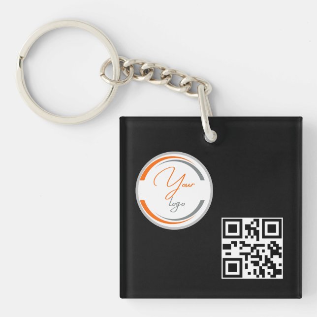 Porte-clés Code QR Logo Simple Entreprise Noir (Devant)