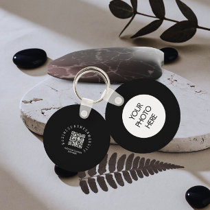 Porte-clés Code QR moderne, logo d'entreprise noir Rond