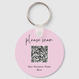 Porte-clés Code QR moderne simple avec nom commercial Rose