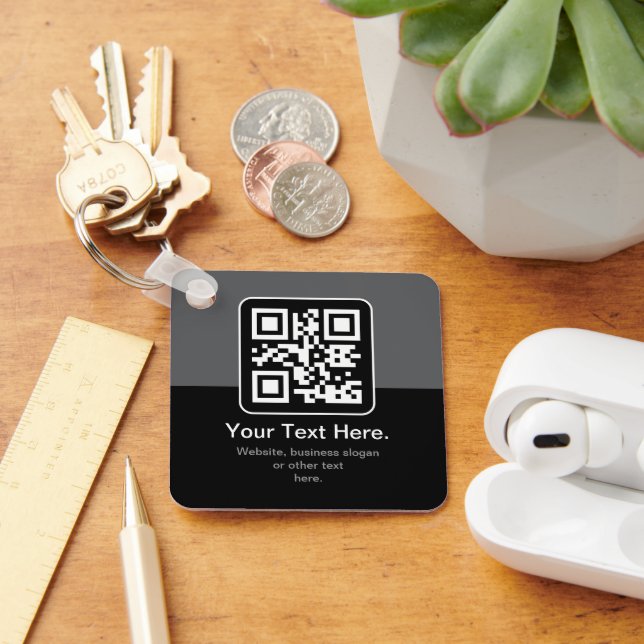 Porte-clés Code QR scannable moderne | Noir Gris & Blanc (Bureau)