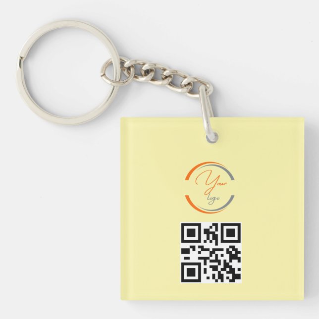 Porte-clés Code QR Simple Logo Entreprise Jaune Clair (Devant)