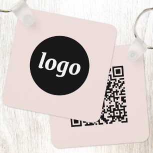 Porte-clés Code QR Simple Logo Entreprise Rose Pâle
