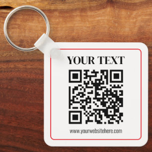 Porte-clés Code QR simple noir et blanc avec bordure rouge