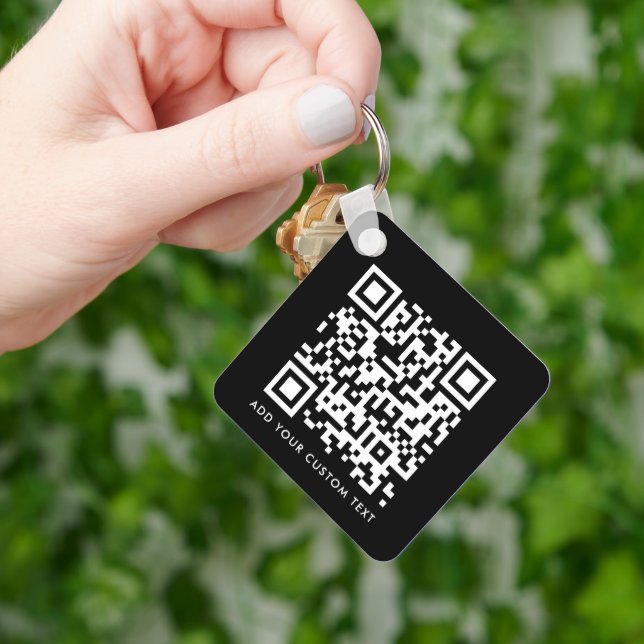 Porte-clés Code QR | Votre texte Noir Moderne Minimaliste (main)