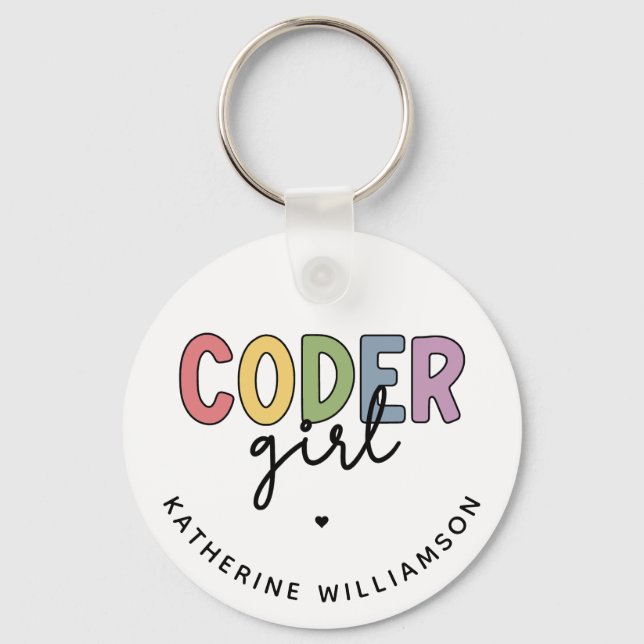 Porte-clés Coder Personnalisé Programmeur Girl Cadeaux fille (Recto)