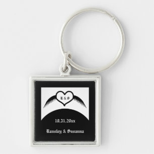 Porte-clés Coeur ailé gothique Mariage Personnalisé Monogramm