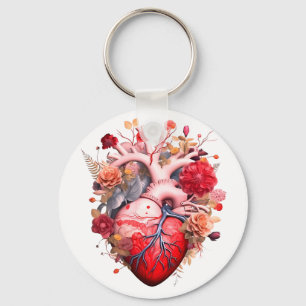 Porte-clés Coeur anatomique avec fleurs