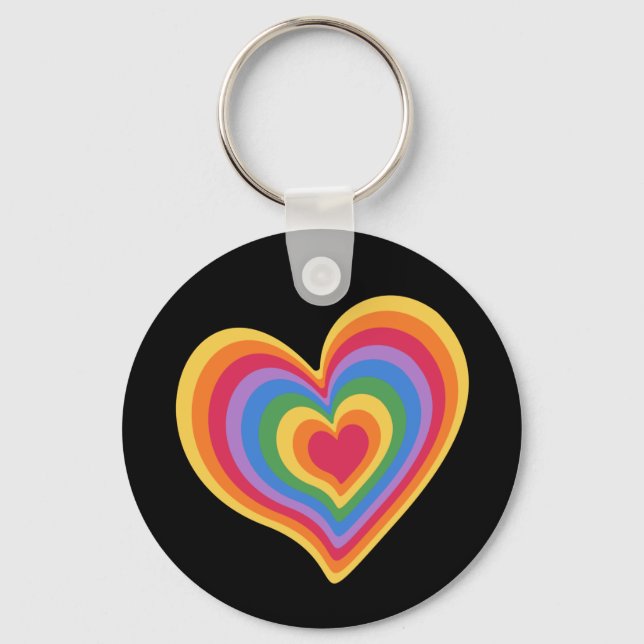 Porte-clés Coeur arc en ciel. Fierté amour gay (Recto)