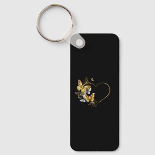 Porte-clés Coeur aux papillons d'or