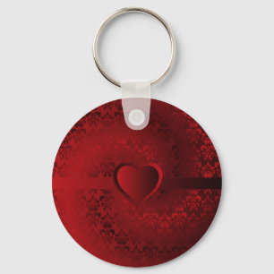 Porte-clés Coeur damassé rouge