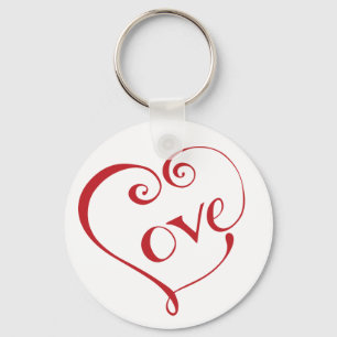 Porte-clés Coeur d'Amour Lettré à la main en rouge