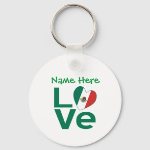 Porte-clés Cœur de drapeau mexicain vert LOVE Métal personnal