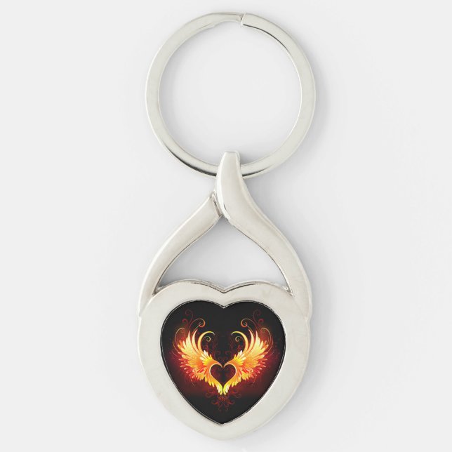 Porte-clés Coeur de feu ange avec ailes (Devant)